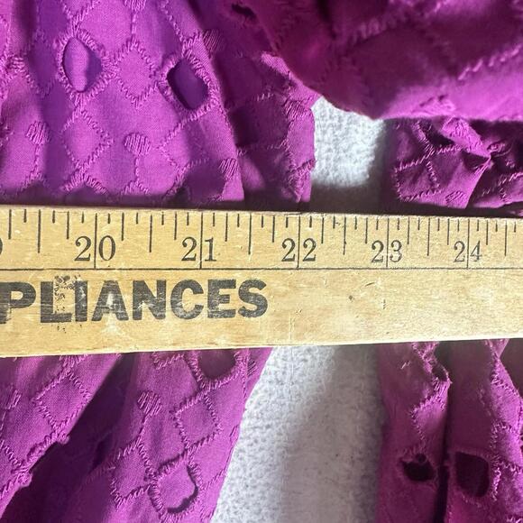 Eloquii Fuscia Eyelet Lace Tiered Dress Cotton  Puff Sleeve Peasant S 22 NWT - Picture 10 of 13